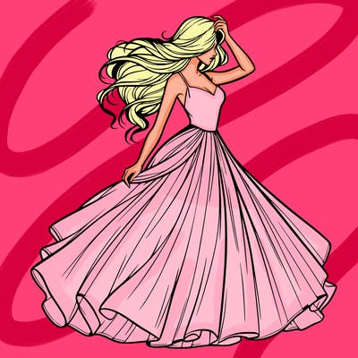 realistic woman with dress flowing in the wind