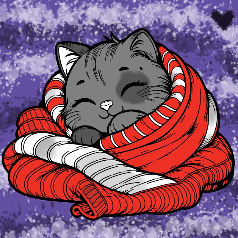 realistic cozy cat in a blanket