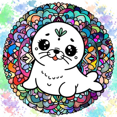 a cute baby seal mandala