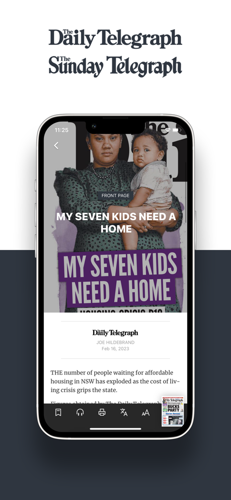 The Telegraph e-paper - The Telegraph e-paper mobile app interface displaying a front page digital news article