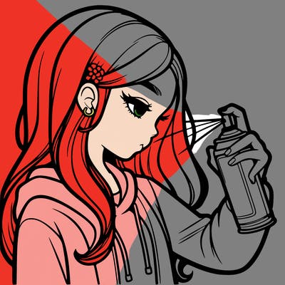 a realistic girl spray painting