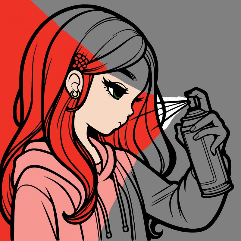 a realistic girl spray painting