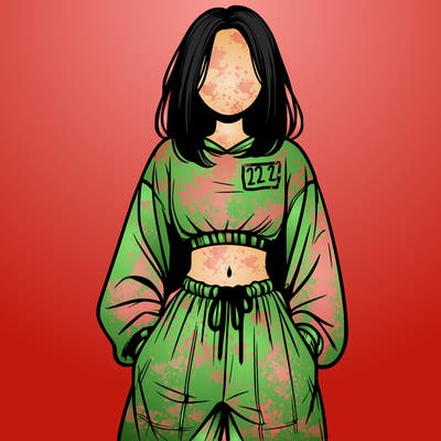 realistic girl faceless with baggy pants and a crop top