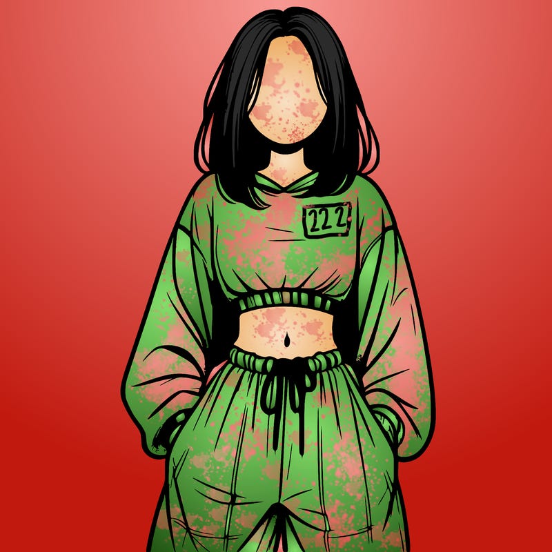 realistic girl faceless with baggy pants and a crop top