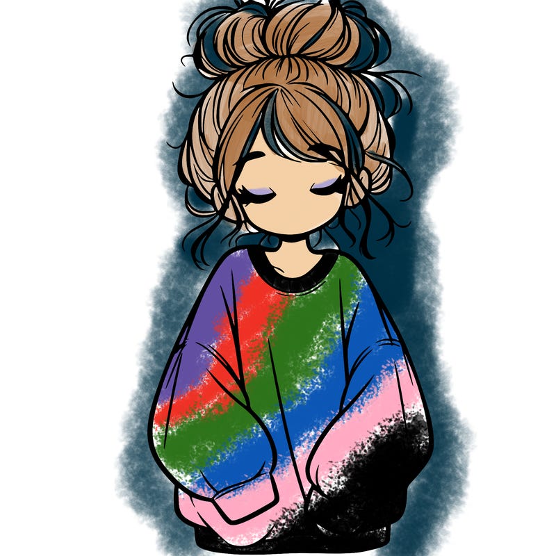 girl with baggy sweatshirt and messy bun
