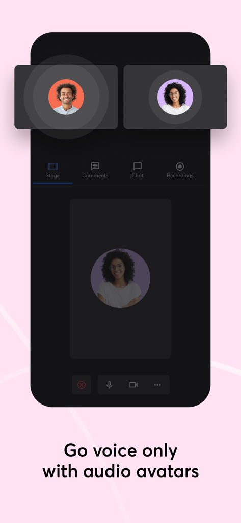 StreamYard Guest - StreamYard Guest app interface showing audio avatars for voice only guests