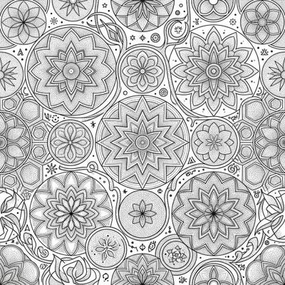 Explore a stunning collection of intricate dot work geometric patterns designed to captivate your imagination. This unique coloring page offers a meditative artistic experience for all skill levels.