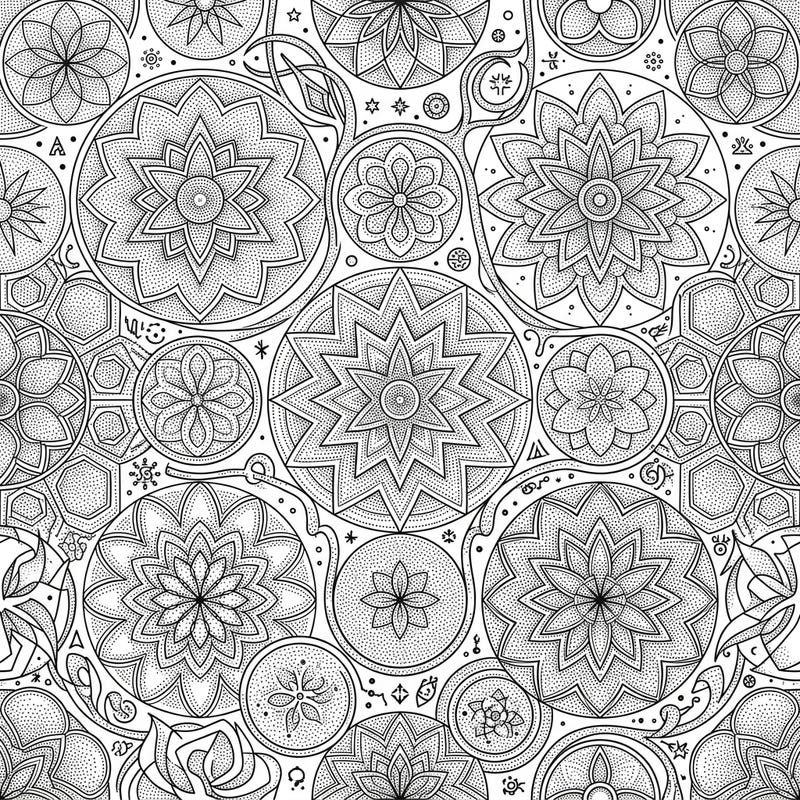 Explore a stunning collection of intricate dot work geometric patterns designed to captivate your imagination. This unique coloring page offers a meditative artistic experience for all skill levels.