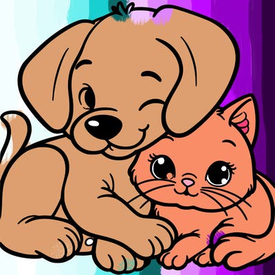 puppy and cat cuddling