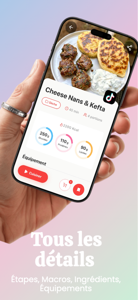 Oshii : Recettes des réseaux - Oshii mobile app displaying a recipe with nutritional information including calories and macros