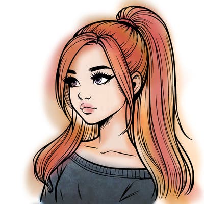 realistic girl with a high ponytail