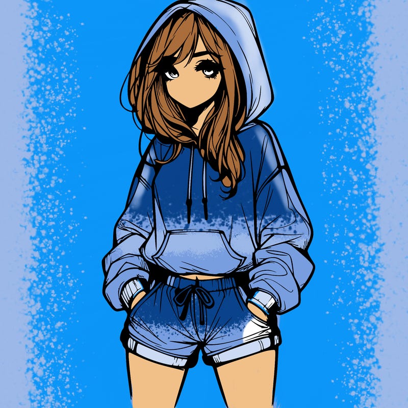 realistic girl in shorts and hoodie