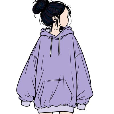 realistic girl with a oversized sweatshirt on and a bun