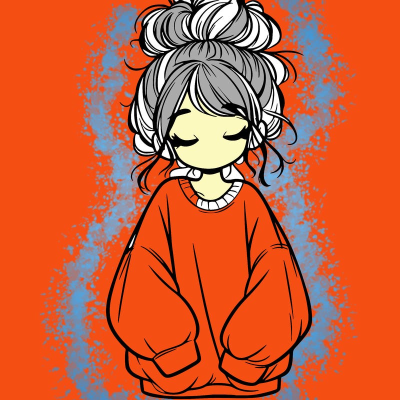 girl with baggy sweatshirt and messy bun