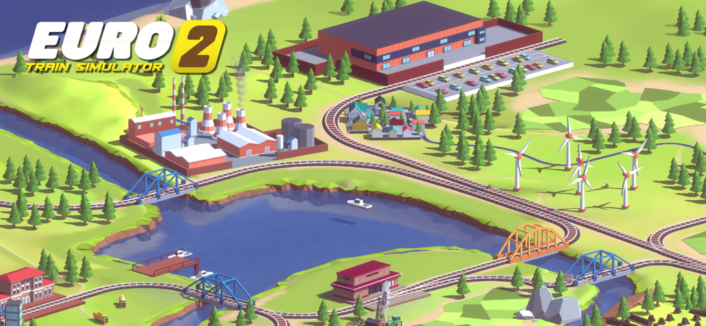 Euro Train Sim 2 - Euro Train Simulator 2 isometric low poly landscape with train tracks and buildings