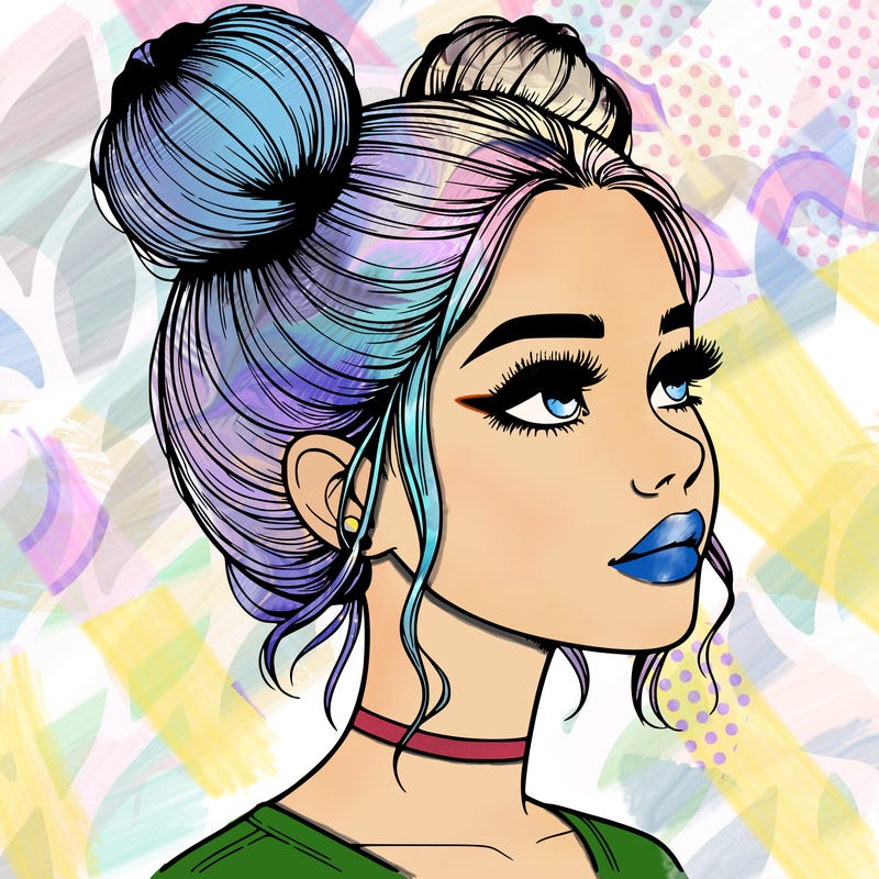 realistic girl with buns on the top of her head