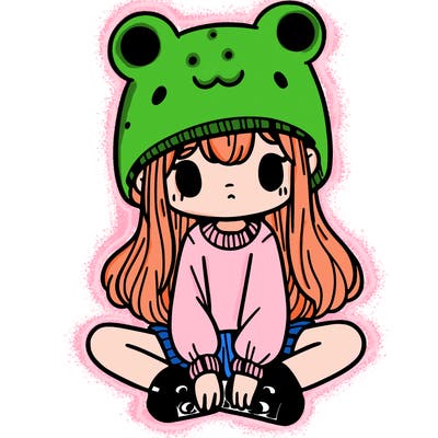 a girl wearing a frog hat and some frog socks