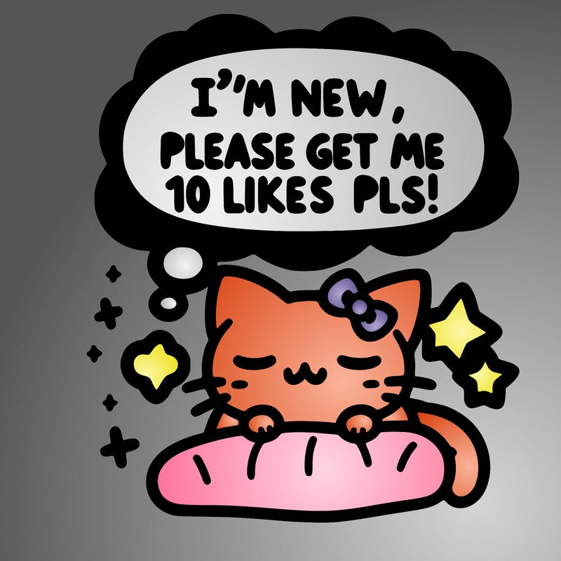 kitty taking a nap dream talking and saying "i'm new, please get me at least 10 likes pls!!"