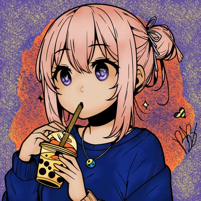 manga character drinking boba