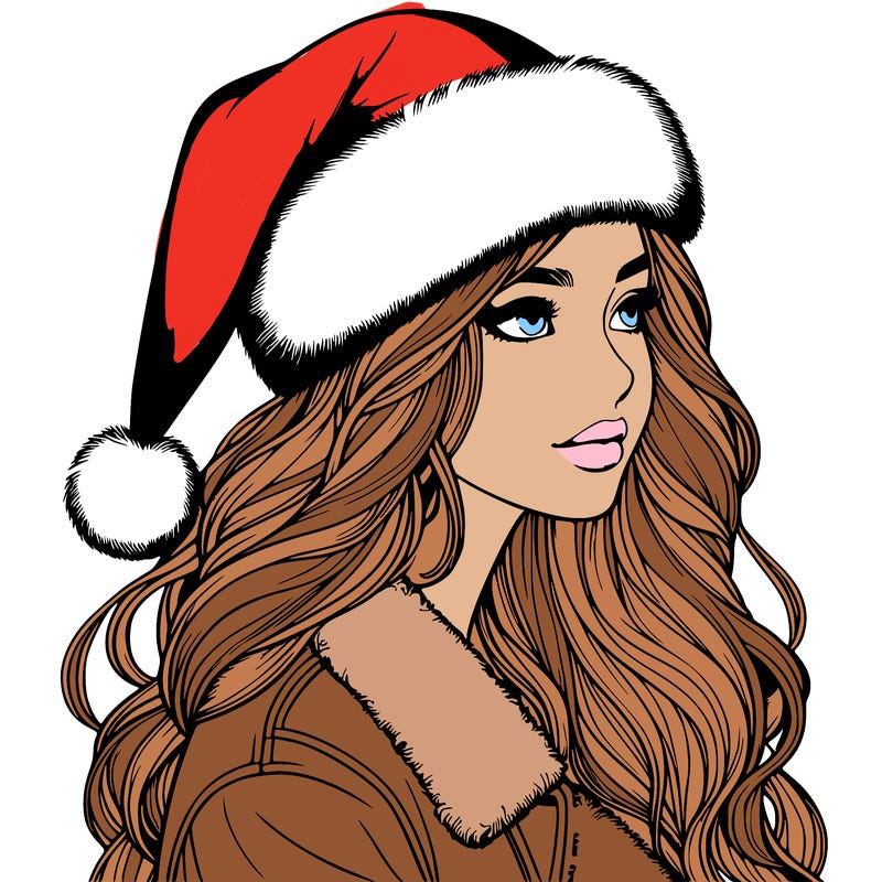 realistic girl in santa hat
