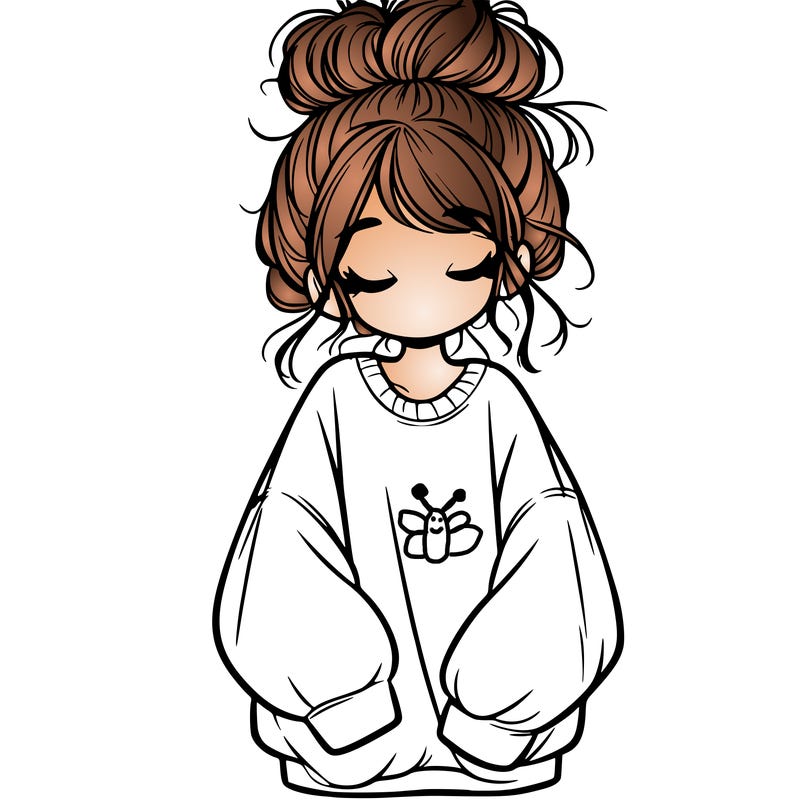 girl with baggy sweatshirt and messy bun