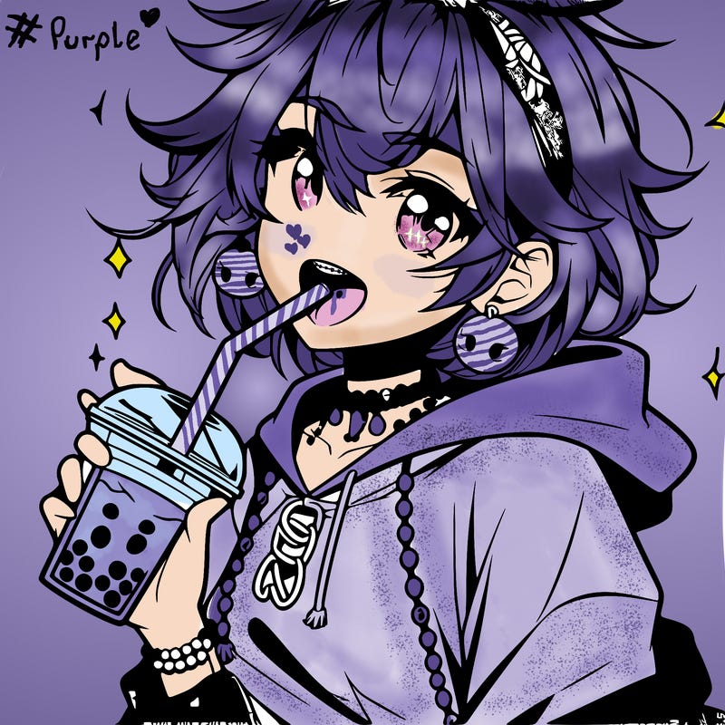 hot baddie anime girl drinking boba and biting the straw