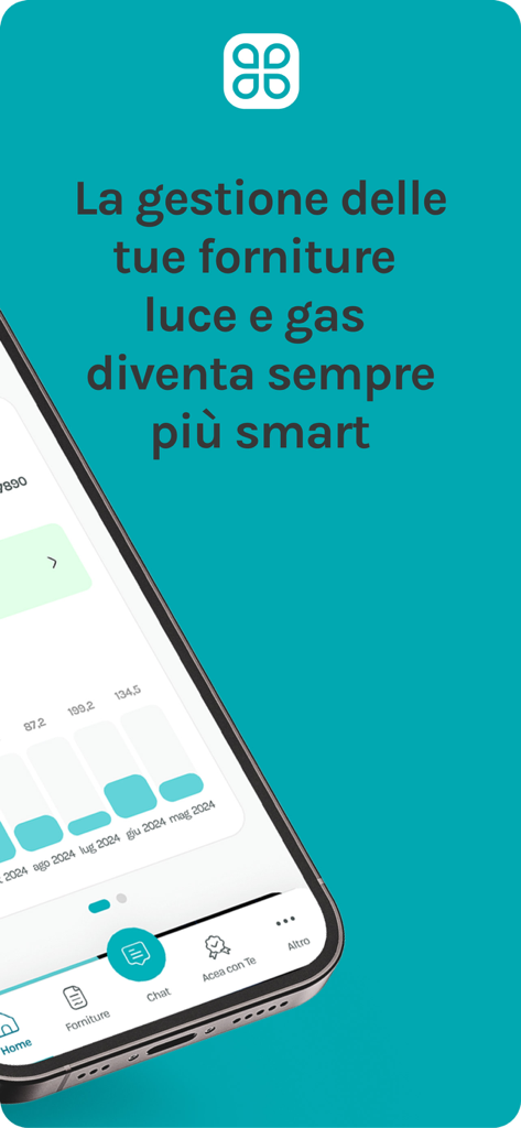 MyAcea Energia - Smartphone screen displaying the MyAcea Energia app for managing electricity and gas supplies.