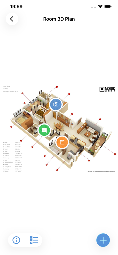 Upvise mobile app interface showing a 3D floor plan with interactive markers for field data collection