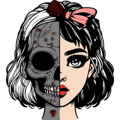 realistic girl with half skull mask
