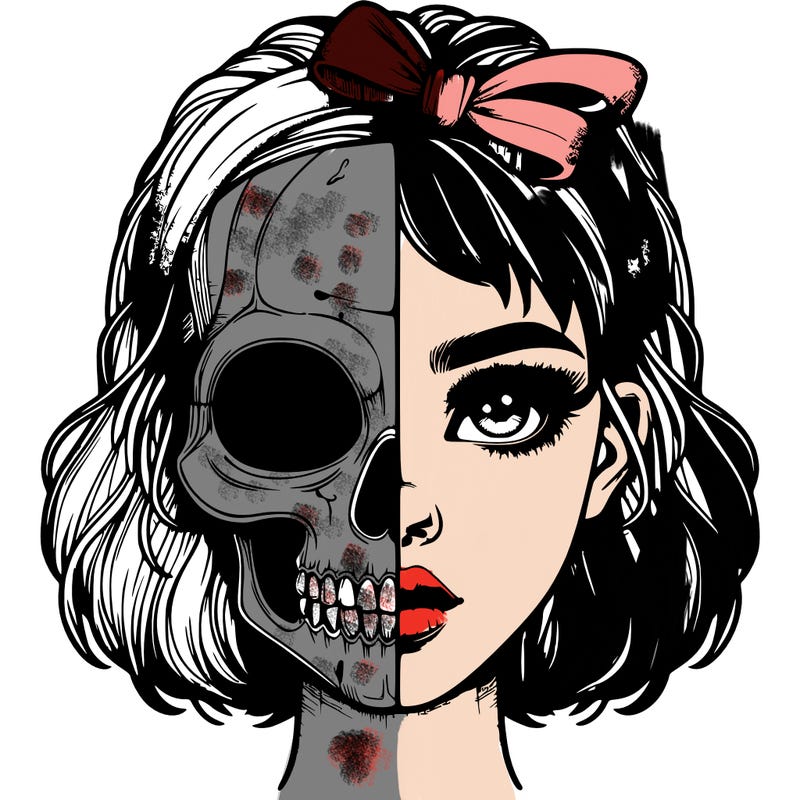 realistic girl with half skull mask