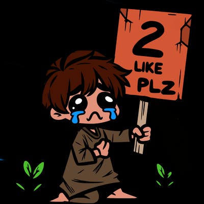 small poor toddler crying with sign that says 2 like plz