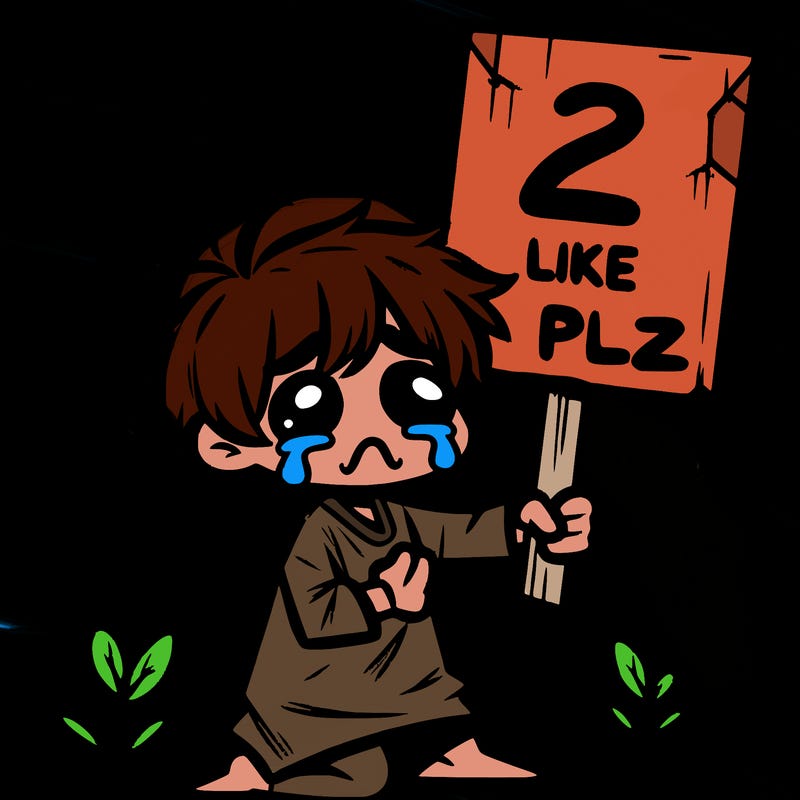 small poor toddler crying with sign that says 2 like plz