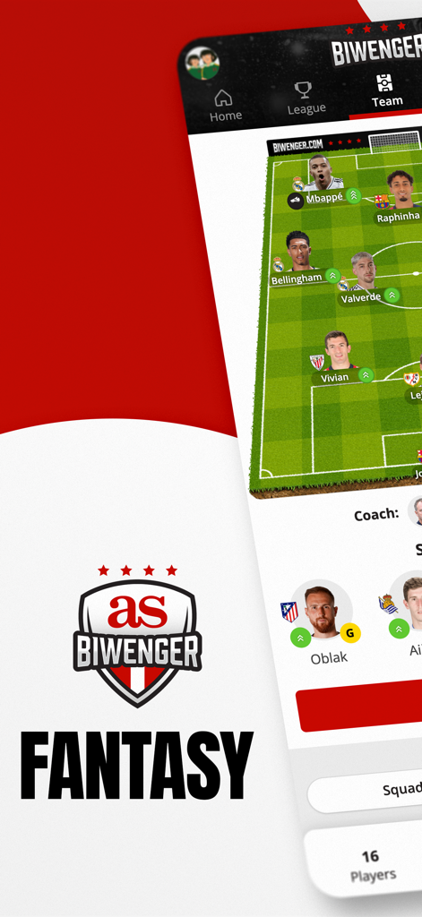 Biwenger - Fantasy Manager - Biwenger fantasy football manager app interface showing soccer team formation and player lineup