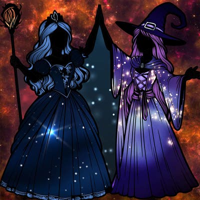 detailed realistic split of a princess and a witch