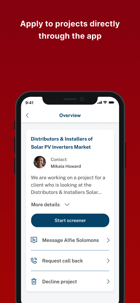 Interface do aplicativo Atheneum Hub mostrando uma visão geral do projeto para especialistas com opções para iniciar um triagem ou contatos de mensagem