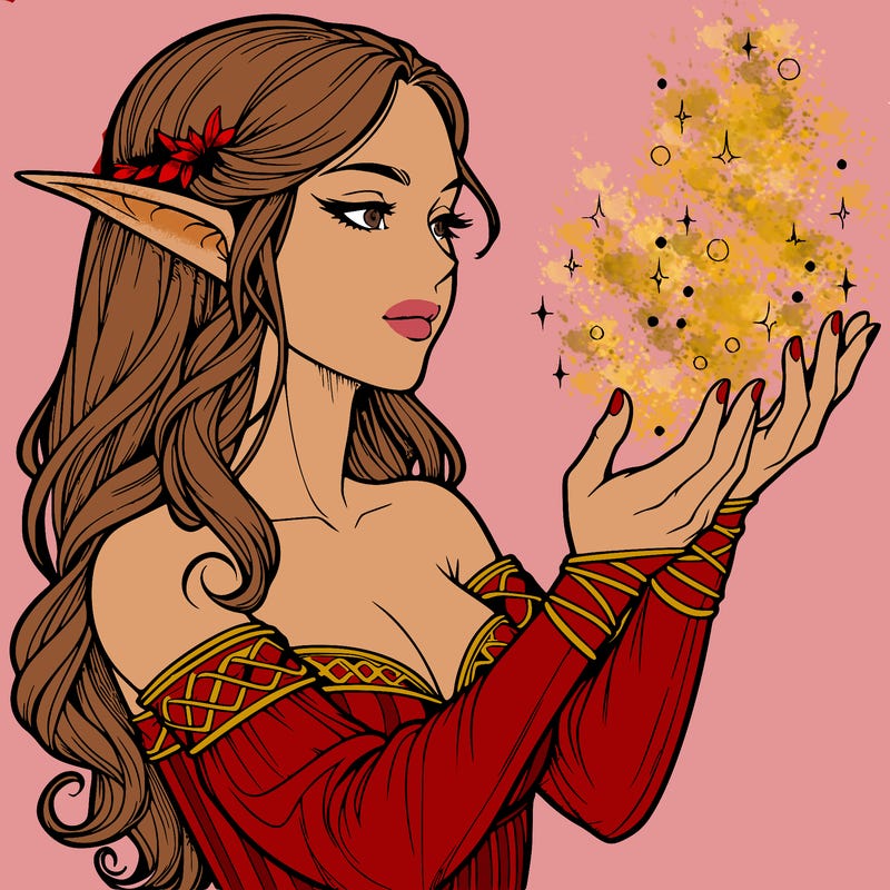 realistic elf girl doing magic