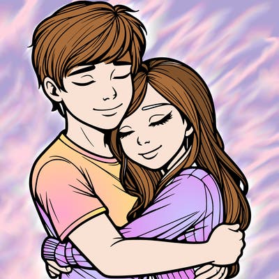 realistic guy and realistic girl hugging