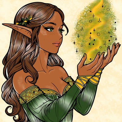 realistic elf girl doing magic
