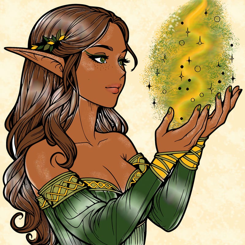 realistic elf girl doing magic