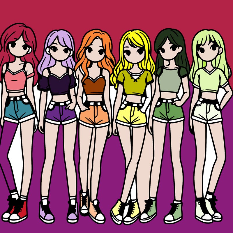 a group of girls wearing crop tops and shorts