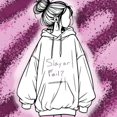 realistic girl with a oversized sweatshirt on and a bun