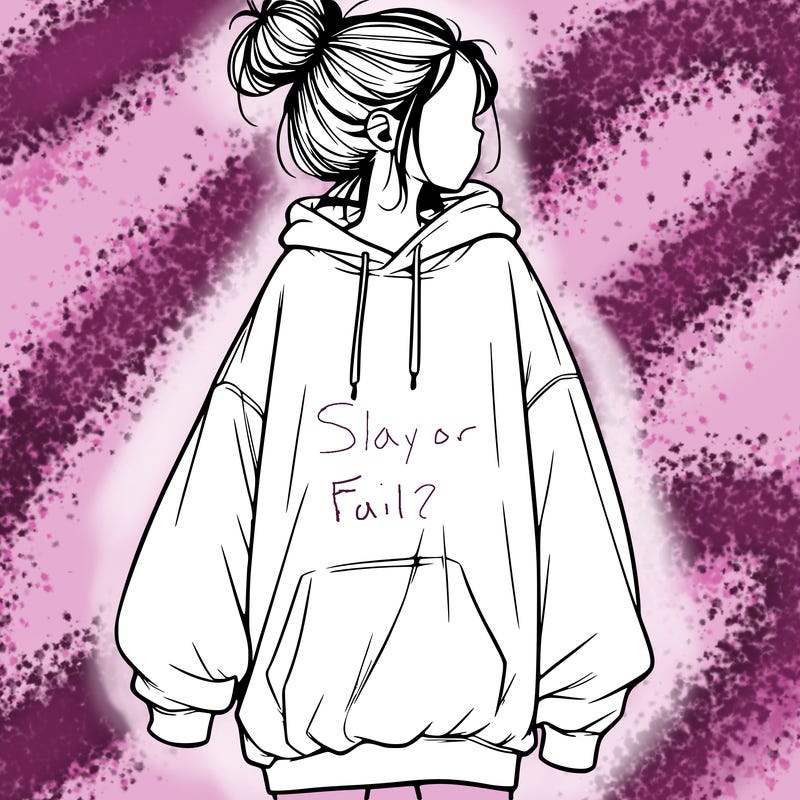 realistic girl with a oversized sweatshirt on and a bun