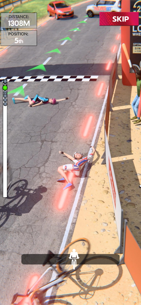 Road Cycling: World Tour Race - Dos ciclistas tirados en la carretera tras un choque durante una carrera ciclista profesional