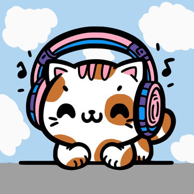 cute cat with headphones on