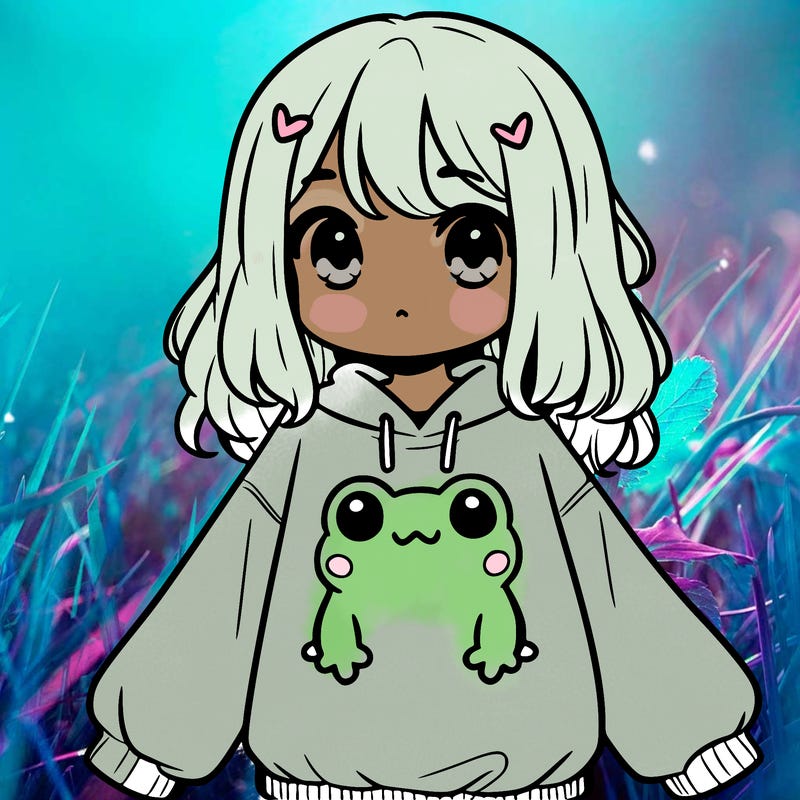girl wearing frogging sweatshirt