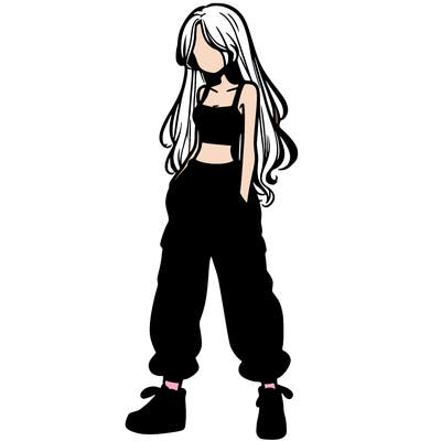 girl in baggy pants crop top and long hair