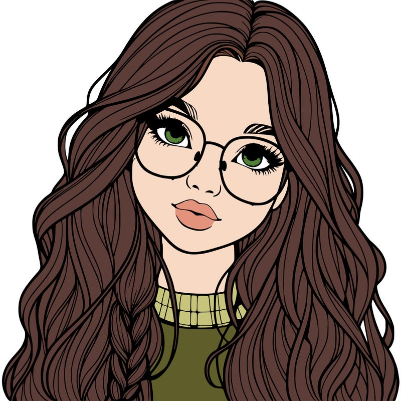 girl with long hair and freckles and glasses realistic