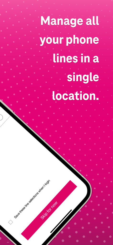 T-Mobile DIGITS app interface showing text that says manage all your phone lines in a single location