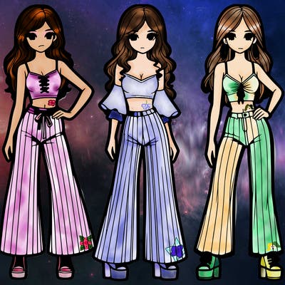 girls with flare pants and crop tops realistic