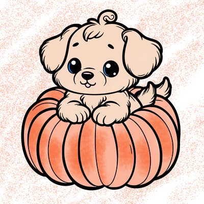 cute little puppy in a pumpkin